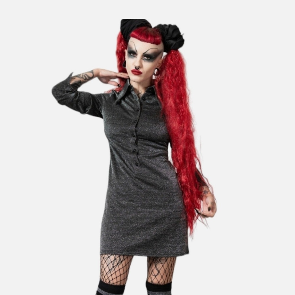 Killstar Diana Sparkly Mini Long Sleeve Dress Size S